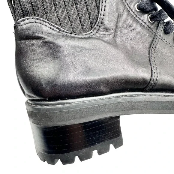 SchutzWomenBecky Black Leather Sock Lace Up Combat BootSize 7.5 B
